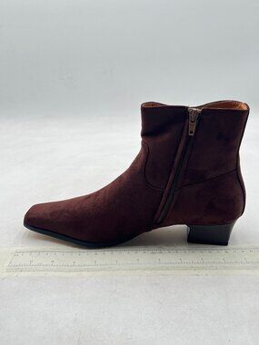 Dark Brown Side Zipper Low Heel Ankle Boots Square Toe Ladies Winter Party Boot